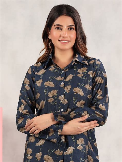 Buy Blue Printed Silk Blend Co-ord Set - Set of 2 | SC-9843-Blue/BIRA9 ...