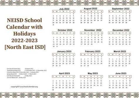 NEISD School Calendar - US School Calendar