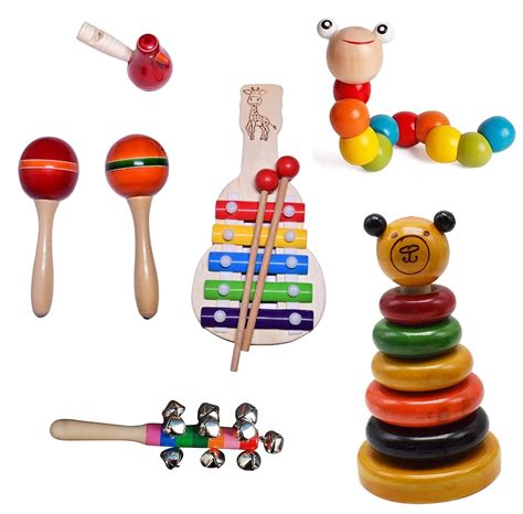 Channapatna Toys Montessori Learning Musical Rattles Wooden Toys Box, 6 ...