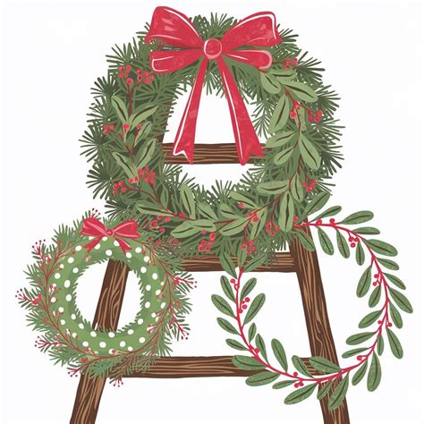 Christmas Wreath Digital Art, Holiday Wreath Print, Red Ribbon Wreath ...