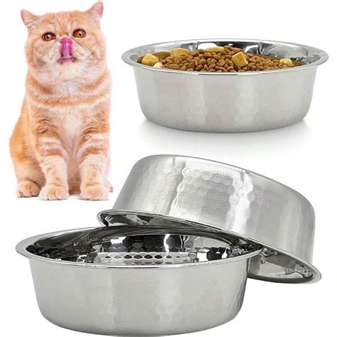 3 Pack Hammered Stainless Steel Cat Bowls 2 Cups 16 Oz Premium Metal ...