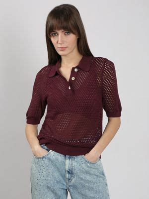 Buy VERO MODA Maroon Self Design Top (XS) Online
