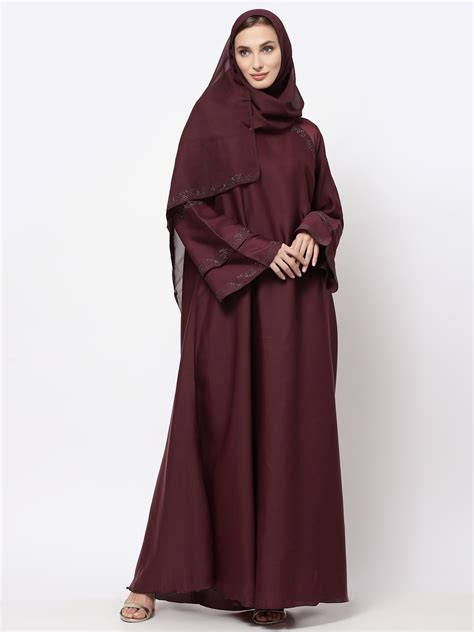 Klotthe Women Maroon Embellished Burqa With Scarves – KLOTTHE®