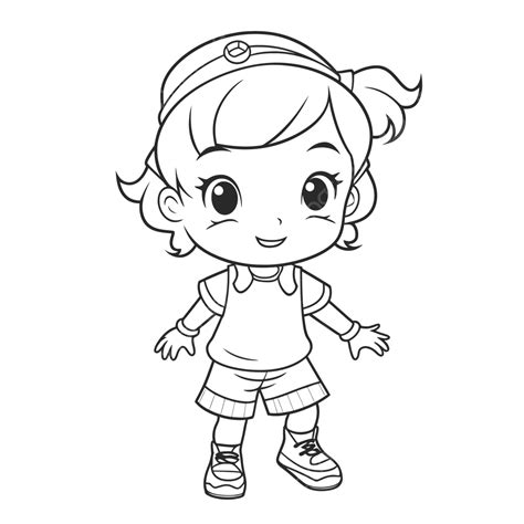 Cute Little Girl Coloring Page And Baby Doll Cartoon Outline Sketch Drawing Vector, Cute Clipart ...