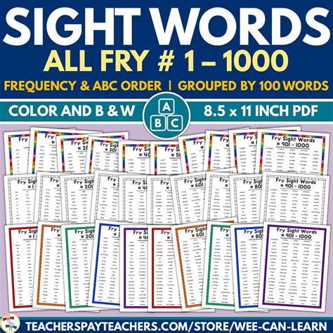 Fry Sight Word List Printable Fry Sight Words List Sight Words: