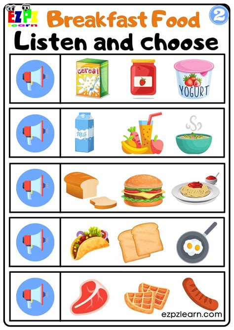 Interactive Worksheet for Breakfast Food Listen and Choose the Correct ...