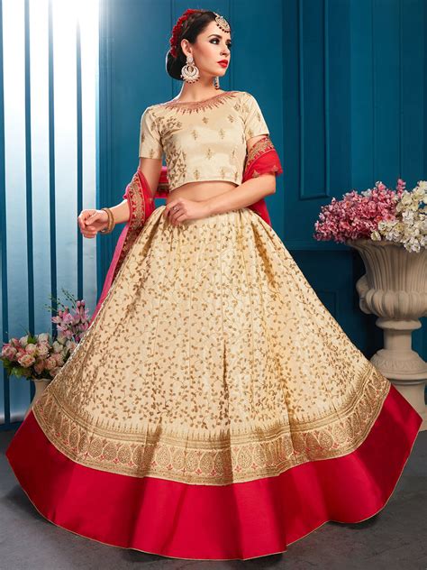 Beige Designer Semi Stitched Lehenga With Unstitched Blouse