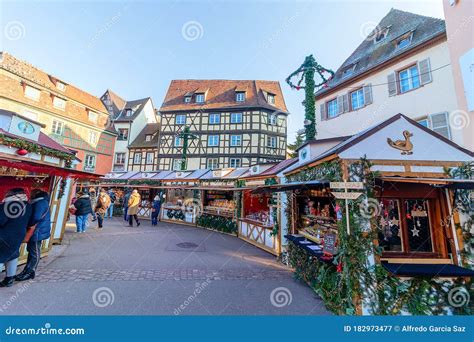 Colmar, France - December 1,2019: Christmas Market between Traditional ...