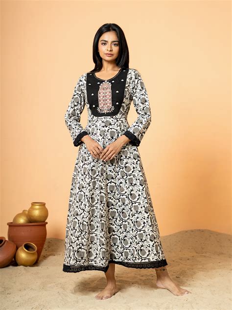 Black Paisley Anarkali Cotton Kurta – Cottonsdaily