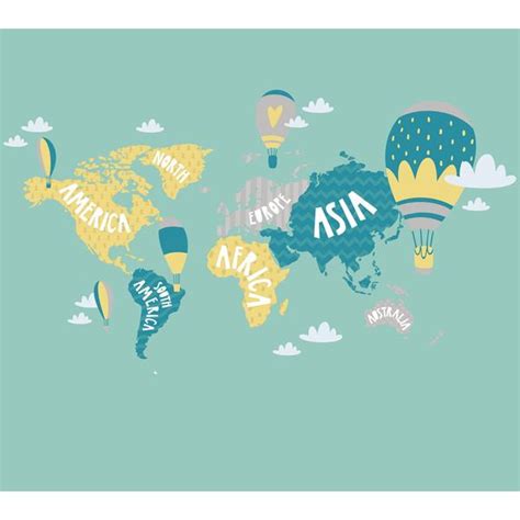 Kids World Map with Continent Names in Big Font, Green Sparkla N Shine ...