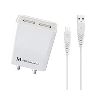 Portronics Adapto 66 M 2.4Amp Dual USB Ports Charging Adapter with 12W ...