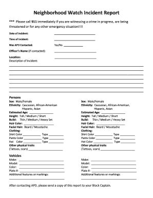 Neighborhood Watch Incident Report - Amsterdamny - Fill and Sign ...