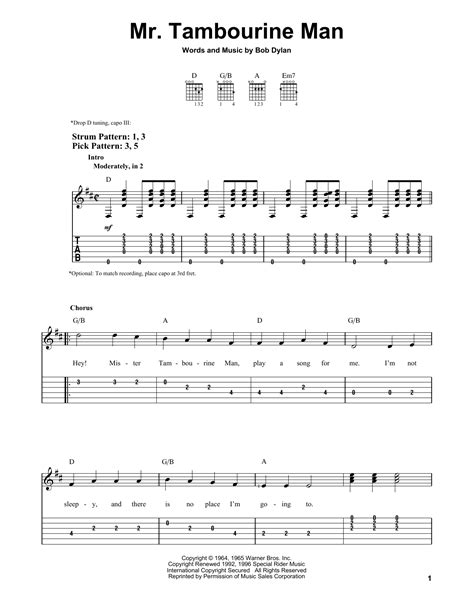 Mr. Tambourine Man by Bob Dylan - Easy Guitar Tab - Guitar Instructor