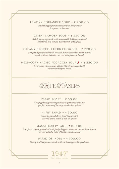 1947 Menu, Menu for 1947, Jayanagar, South Bengaluru, Bengaluru