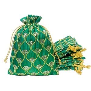 DLC Set of 10 Medium Size Silk Fabric JHAROKHA Potli Bags for Return ...