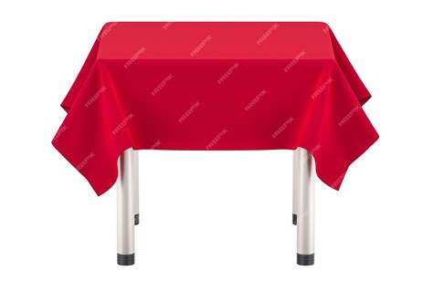 Table with red table cloth 3D rendering isolated on transparent ...