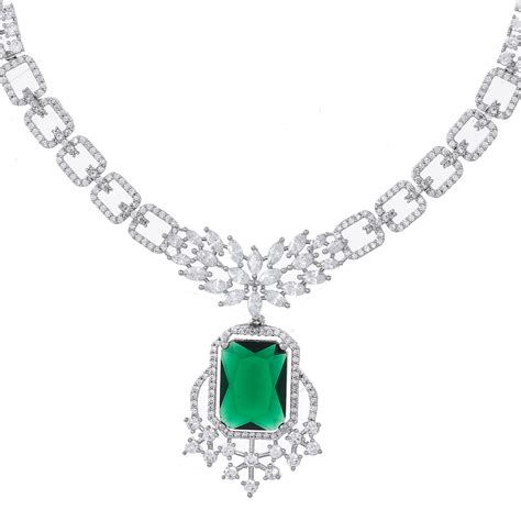 Sparkling Essentials Gleaming Emerald American Diamond Necklace Set ...