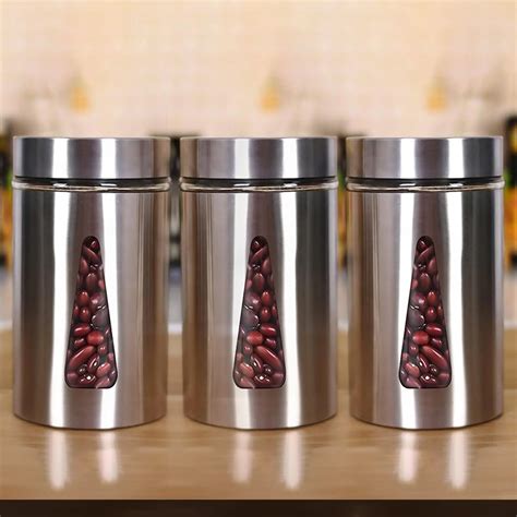 Buy Femora Kitchen Storage Jars Steel Finish With See Through Window ...