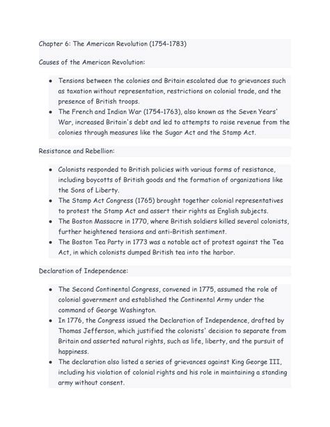 Apush Chapter 6 Notes - Chapter 6: The American Revolution (1754-1783 ...