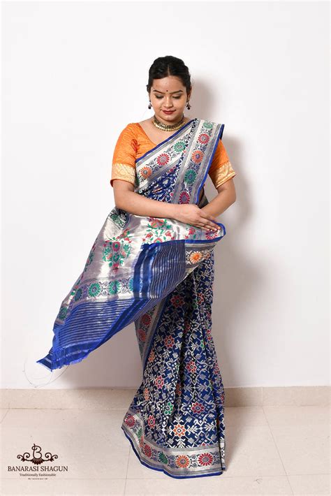Royal Blue Katan Silk Handwoven Banarasi Patola Saree – Banarasi Shagun