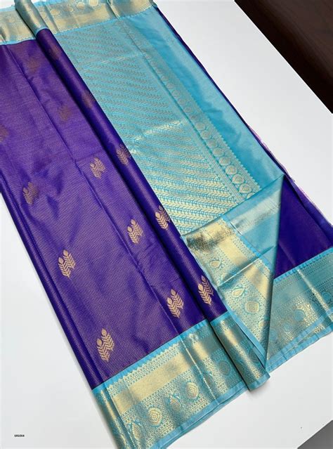 Purple & Sky Blue - Vegan Silk Saree