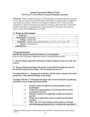 Fillable Online oregonstate Annual Assessment Report Form 1. Program ...