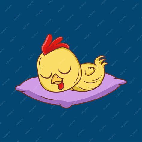 Cute chicken sleeping on the pillow cartoon sticker vector illustration ...