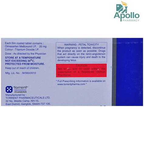 Olmetor 20 Tablet 10's Price, Uses, Side Effects, Composition - Apollo ...