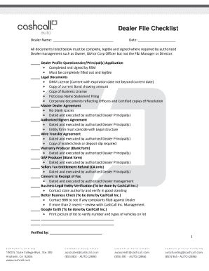 Fillable Online Dealer File Checklist Fax Email Print - pdfFiller
