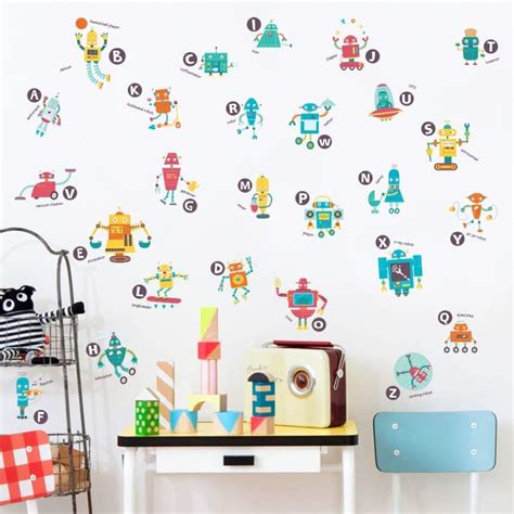 JAAMSO ROYALS Alphabet Robot Educational Wall Stickers for Kids, Wall ...