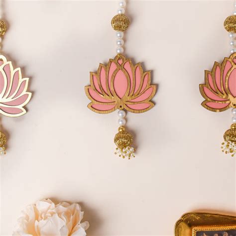 Peach Lotus Wall Hanging Set Of 4 Online - Premium Wall Decoration ...