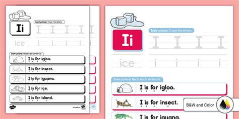 Letter I Fluency Sentences for ELL Alphabet Worksheet