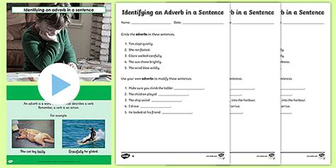 Identifying an Adverb in a Sentence | Worksheet of adverbs for class 5