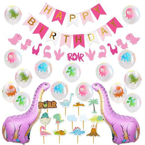 Buy Kreatwow Dinosaur Birthday Party Decorations Girls Pink Dinosaur ...
