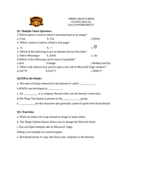 Computer Class 4 Worksheet 的图像结果