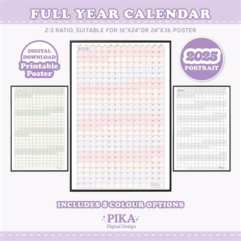 2025 Full Year Calendar, 365 Days Calendar, 2025 Yearly Calendar Large ...