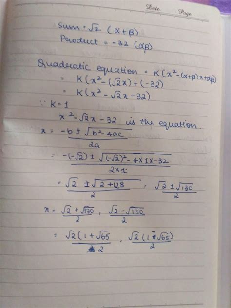 find a quadratic polynomial, the sum and product of whose zeroes are √2 ...
