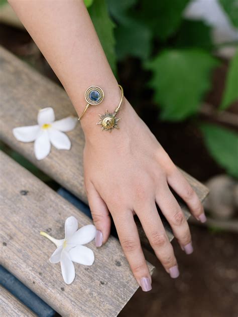 Black Rainbow Stone Brass Adjustable Bracelet (Anti Tarnish)