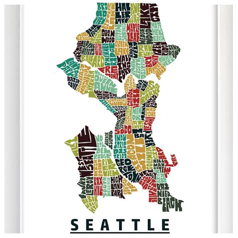 Seattle Neighborhood Map Print, Seattle Map Art Print Signed, Several ...