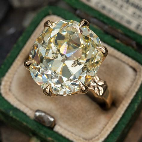 Spectacular Old Mine Cut Diamond Solitaire Ring 14K Yellow Gold 15.77Ct ...