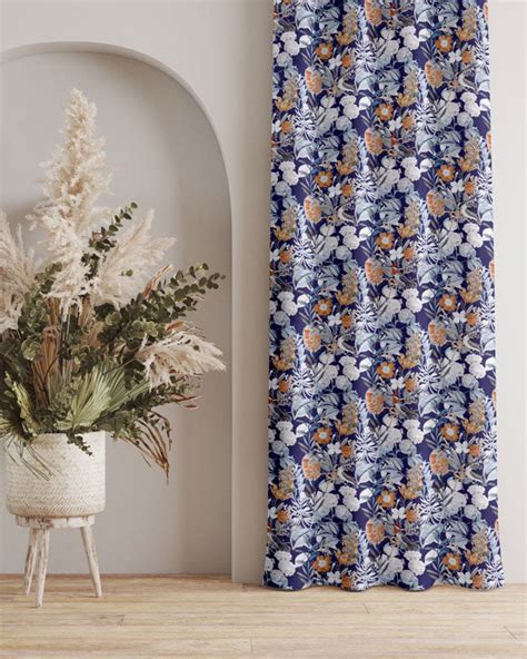 Floral touch with blue polyester eyelet curtain – Floating Walls - Buy ...