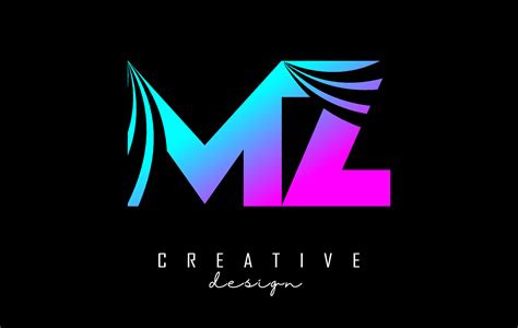 Creative colorful letters MZ m z logo with leading lines and road ...