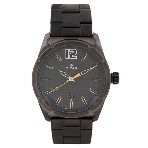 Buy Online Titan Quartz Analog with Date Black Dial Stainless Steel ...