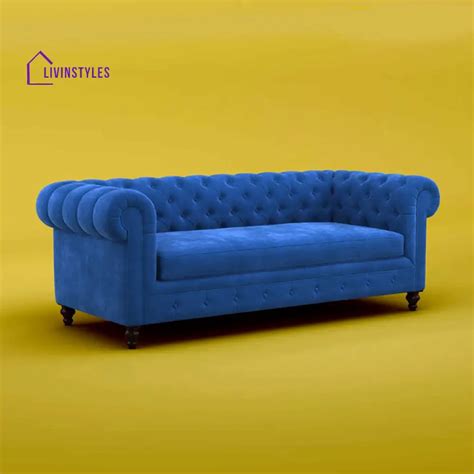 Smita Fabric 3 Seater Sofa (Velvet, Royal Blue) – LivIn Styles