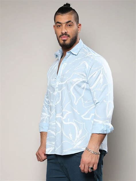 Plus Size Men's Light Blue Faded Strokes Shirt (3XL - 6XL) | Instafab Plus