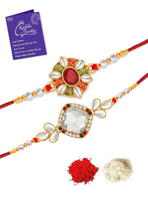 Sukkhi Rakhi Graceful Kundan Rakhi Combo & Designer Gold Plated Premium ...
