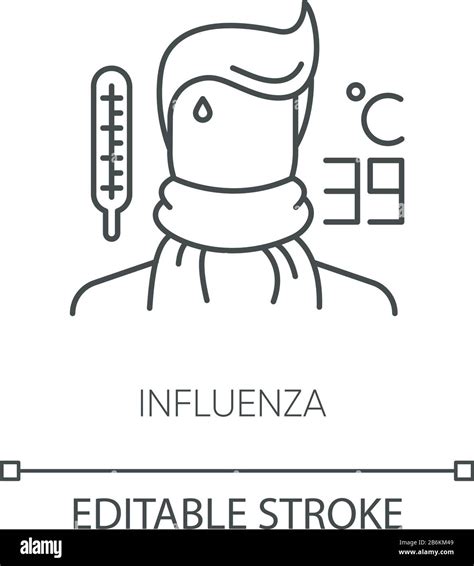 Influenza pixel perfect linear icon. Thin line customizable illustration. Contagious flu virus ...