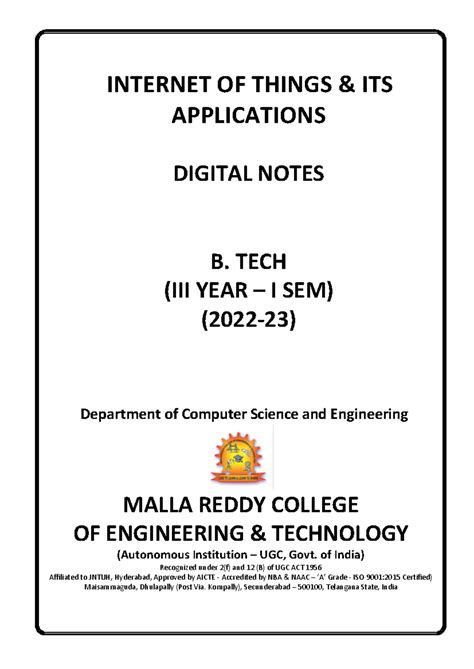IoT Applications: Comprehensive Notes (B.Tech III Year I Sem) - Studocu