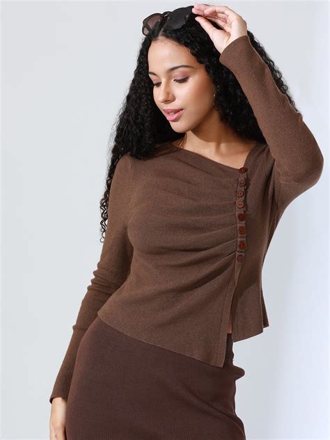 SHOWOFFFF Women's Brown Fitted Top