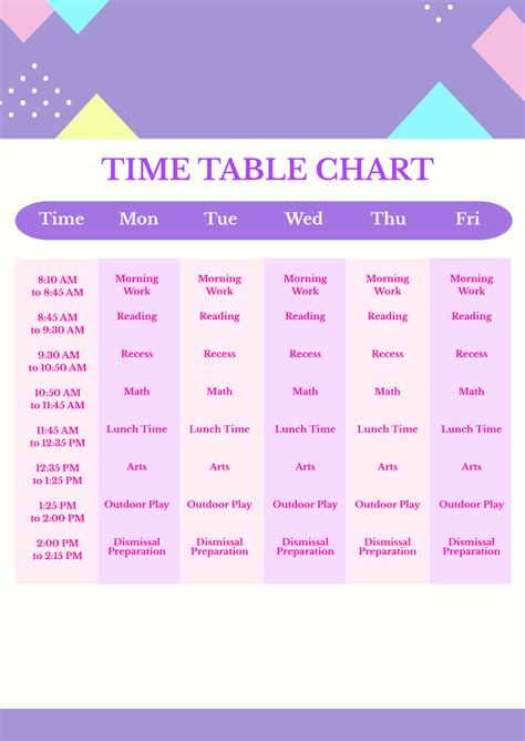 Image result for Kids Time Table Chart